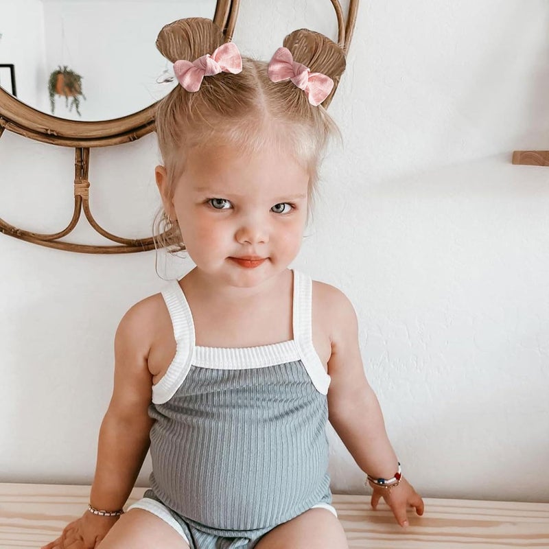 Niceye Baby Hair Clips - 24 Pcs Fully Lined Hair Bow Clips for Fine Hair Cotton Tiny Hair Barrettes for Infants, Toddlers, and Little Girls - Image 4